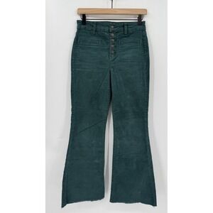 American Eagle Corduroy Jeans Womens 2 Green Super High Rise Flare Raw Hem
